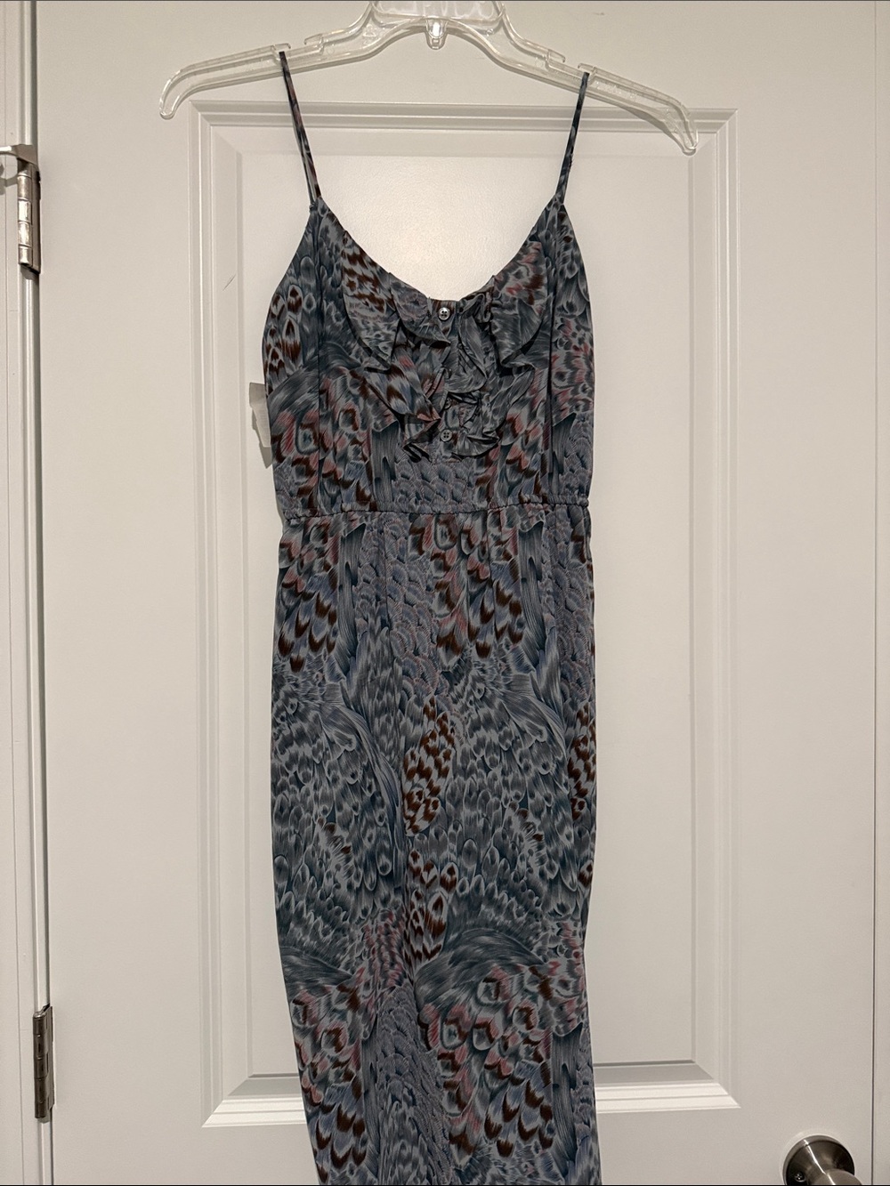 Twelfth Street by Cynthia Vincent Blue Feather-Print Ruffle Slip Dress